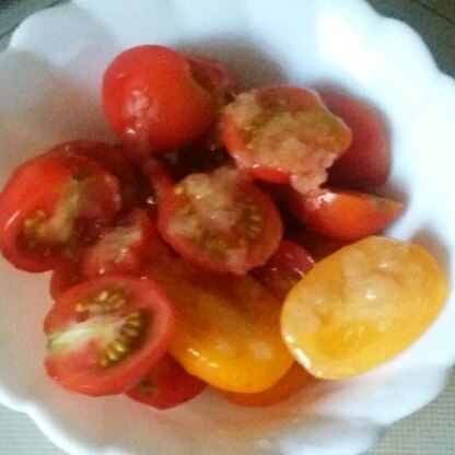 家庭菜園のミニトマトで作ってみました。生姜がよいアクセントになっていますね。